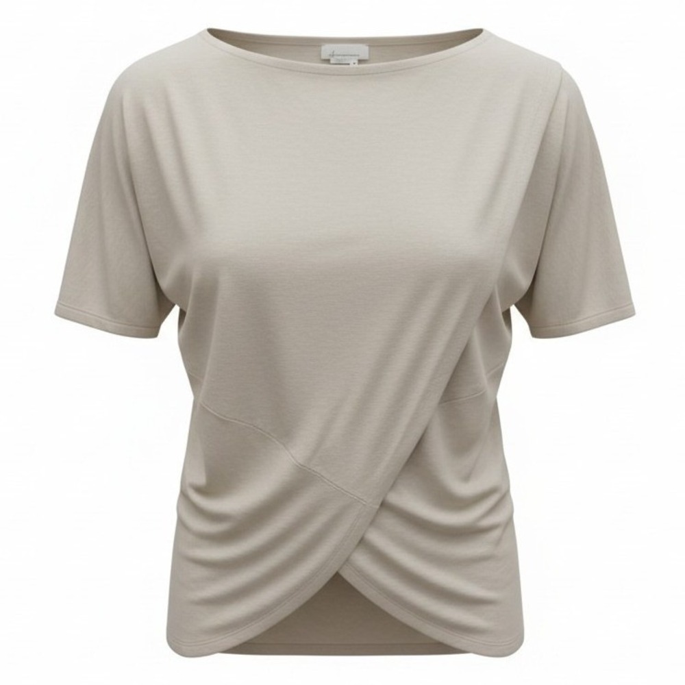 Anthropologie Knit Top Women OS Oatmeal Draped Wrap Front Dolman Sleeve
